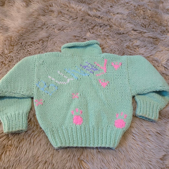 Vintage VTG Toddlers Kids Size 2T Obermeyer Green Knit Snow Bunny Sweater - Picture 3 of 4